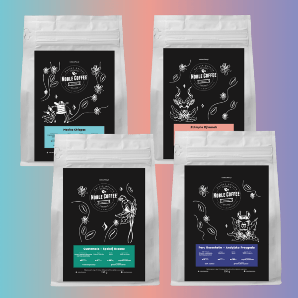 Zestaw Kaw Premium 4x250g – degustacyjny zestaw 4 kaw z różnych krajów Noble Coffee